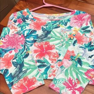 Tommy Bahama Ashby Isles Floral Hi/Low 3/4 Sleeves Scoop Neck Pullover Sz L